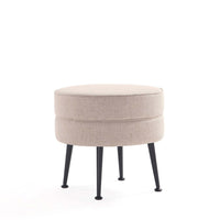 Manhattan Comfort Bailey 18.11" Mid-Century Modern Polyester Blend Upholstered Ottoman - Oatmeal with Black Legs-Mid-Century Modern Ottoman Perfect for Living Room Use
