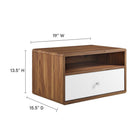 Modway Transmit Wall Mount Nightstand - Walnut White-Full-Extension Glide Drawer