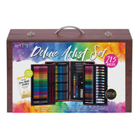 Art 101 Deluxe Artist Wood Set - 215 Pieces Set-Your art supplies come in a premium wood carrying case with four trays, making it easy to store and organize your supplies while they're not being used.