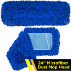 Gritt Commercial Microfiber Looped Dust Mop Pad Head - 24" x 5" - Blue - 12 Pack-Looped fringe prevents dust from flying
