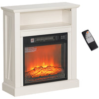 HOMCOM 27" Electric Fireplace Heater with Mantel and Remote Control - White-Mantel enhances decor with realistic 3D flame effect 