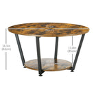 HOMCOM Industrial Coffee Table with Shelf - Rustic Brown-Robust steel frame offers stability and reliable support