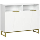HOMCOM 39.4" L Buffet Cabinet - White-Modern design with unique door pattern and golden base and handles, adds beauty to your home