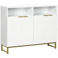 HOMCOM 39.4" L Buffet Cabinet - White-Modern design with unique door pattern and golden base and handles, adds beauty to your home