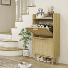 HOMCOM Narrow Shoe Cabinet with 2 Rattan Flip Drawers for 12 Pairs - Oak-Flat tabletop with edge protection provides extra display and holding space  