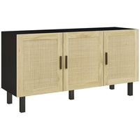 HOMCOM Boho 53.5" L Sideboard - Black-Unique rattan doors with a natural finish for a Boho look