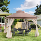 Outsunny 10 ft W x 10 ft L Patio Gazebo - Outdoor Gazebo Canopy - Brown-Polyester cover is waterproof and is UV protected to provide a full range of protection