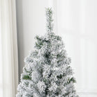HOMCOM 6' Pre-Lit Snow-Flocked Artificial Christmas Tree - Green-Flame retardant branches are unlikely to catch fire or cause serious household damage 