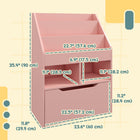 HOMCOM Kids Multi-Shelf Book Rack Organizer with Storage Drawer - Pink-MDF for a sturdy structure with curves on the edges 