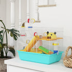PawHut 15" H 3-Tier Hamster Cage with Tunnels, Water Bottle and Exercise Wheel - Light Blue-With a food dish and water bottle to simplify feeding routines 