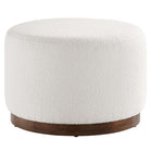 Modway Tilden Large 23" Round Boucle Upholstered Upholstered Ottoman - Cloud/Walnut-Boucle Fabric Upholstery
