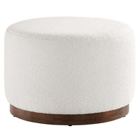 Modway Tilden Large 23" Round Boucle Upholstered Upholstered Ottoman - Cloud/Walnut-Boucle Fabric Upholstery