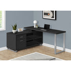 Monarch Specialties 7717 72" Computer Desk - Black/Silver Executive Corner-Open and closed storage options include 2 open shelves with 1 shelf panel and 2 large storage drawers
