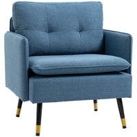 HOMCOM Modern Accent Chair with Wide Lounge Seat - Steel Legs - Button Tufted for Bedroom - Blue-Modern style with tufted back complemented by black and gold legs
