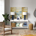 Hudson&Canal Carlin 27" Tall Ceramic Table Lamp with Fabric Shade - Matte Navy/White-Paired with a white drum fabric shade