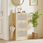 HOMCOM Rattan Shoe Storage Organizer with 3 Flip Drawers - Oak-Two-level adjustable shelves customize storage space