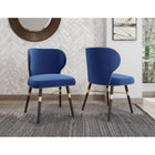 Manhattan Comfort Strine 21.65" Modern Velvet Upholstered Dining Chair - Blue - Set of 2-Frame Made of Wood with Criss Cross Gold Metal Geometric Base for Fashion and Extra Durability