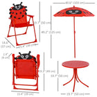 Outsunny Kids Folding Picnic Table & Chair Set with Sun Umbrella - Red-Matching 6-bone parasol included, offering maximum shade for your child.   
