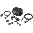 HP Poly Voyager Free 60 - True Wireless Earphones with Microphone-Perfect for airplanes: Easily switch to airplane mode and connect to inflight entertainment systems via 3.5 mm connection on the touchscreen charge case.