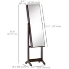 HOMCOM Mirror Jewelry Cabinet - 18.4" L x 14.4" W x 59.6" H - Brown-Magnetic closing on the mirror door for smooth opening and closing 