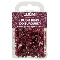 JAM Paper Colourful Push Pins - Burgundy - 100 Pack-Plastic Head Thumb Tacks | Colour: Maroon Burgundy