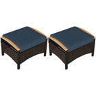 Outsunny Wicker Outdoor Ottoman with Removable Cushions - Navy Blue-Set of two, versatile use as seats, footstools or side tables
