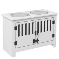 PawHut Xlarge Raised Dog Bowl Stand with 2 Stainless Steel Bowls and Storage - White-Two removable stainless steel bowls for food and water 