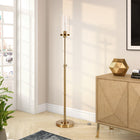 Hudson&Canal Frieda 66" Tall Floor Lamp with Glass Shade - Brass/Clear-Handcrafted brass finish is applied to the round metal base