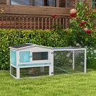 PawHut Outdoor Wooden Rabbit Hutch - Blue-Featuring upper living space and detachable running area on the lower level 