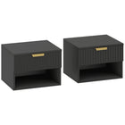 HOMCOM Floating Nightstands with Fluted Drawer and Open Shelf - Black - Set of 2-Comes as a set of two, creating a balanced, symmetrical look