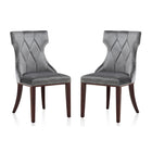 Manhattan Comfort Reine 19.7" Traditional Velvet Upholstered Dining Chairs - Grey and Walnut - Set of 2-Traditional Dining Chair for Dining Room Use. Set of 2