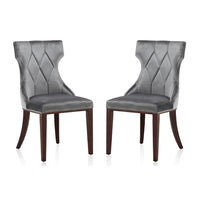Manhattan Comfort Reine 19.7" Traditional Velvet Upholstered Dining Chairs - Grey and Walnut - Set of 2-Traditional Dining Chair for Dining Room Use. Set of 2
