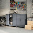 HOMCOM Metal Storage Cabinet with 2 Louvered Doors, Adjustable Shelves - Grey-Assembly required