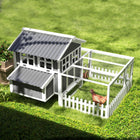 PawHut Wooden Chicken Coop with Run for 1-2 Chickens - Grey-Removable tray for quick cleaning 