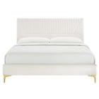 Modway Yasmine Channel Tufted Performance Velvet Full Platform Bed with Gold Metal Legs - White-Gold Metal Legs With Foot Caps