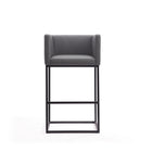 Manhattan Comfort Embassy 21" Mid-Century Modern Faux Leather Upholstered Bar Stool - Grey and Black - 3 Pack-Includes Footrest Base