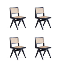 Manhattan Comfort Hamlet 17.64" Industry Chic Dining Chair - Black and Natural Cane - Set of 4-Modern - Industry Chic Cane Dining Chair Perfect for Dining Room Use. Set of 4