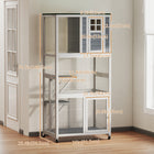 PawHut 36" L Outdoor Cat House Catio with Wheels and Asphalt Roof - White-Two jumping platforms and an interior rest box for playing and resting 