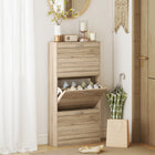 HOMCOM Slim Shoe Storage Cabinet with 3 Flip Drawers for 12 Pairs - Oak-Compact design suits for small entryways, hallways, or any narrow places