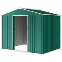 Outsunny Metal Outdoor Storage Shed with Sliding Doors - 8' x 6' - Green-Serve as a tool shed, a bicycle shed, a mobility scooter shed, or a garden bin storage
