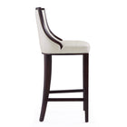 Manhattan Comfort Fifth Avenue 19" Traditional Faux Leather Upholstered Barstool - Pearl White and Walnut-Includes Footrest Base