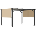 Outsunny 10 ft W x 12 ft L Retractable Pergola Canopy - Beige-UV resistant polyester canopy roof blocks most harmful rays