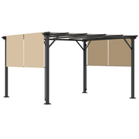 Outsunny 10 ft W x 12 ft L Retractable Pergola Canopy - Beige-UV resistant polyester canopy roof blocks most harmful rays