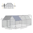 PawHut Metal Walk-In Chicken Coop with Roof for 15-18 Chickens - 18.7' L x 9.2' W x 6.4' H - Silver-Tall height allows owners to enter and exit feeding areas easily 