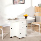 HOMCOM Rolling Drop Leaf Folding Dining Table with Drawers & Storage Cabinet for 4-6 - White-Two sideboards lift to accommodate up to six people