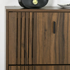 HOMCOM Shoe Storage Cabinet with 3 Flip Drawers for 18 Pairs - Dark Walnut-Fashionable openwork door panel design provide good air circulation