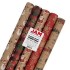 JAM Paper Kraft Wrapping Paper Rolls Christmas Set, 125 sq ft., 5 Pack (165K5KRCHR)-This gift wrapping paper is made of high quality paper and features bright Colours and patterns.