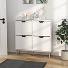 HOMCOM Shoe Cabinet with 4 Flip Drawers - White-Two-level adjustable shelf in the flip drawers
