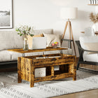 HOMCOM Lift Top Coffee Table with Hidden Storage and Open Shelves - Brown-Spacious rising tabletop creates a comfortable working area