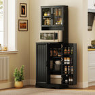 HOMCOM 71" H Kitchen Pantry Cabinet with 8 Door Shelves - Black-Cable hole keep wires neatly, creating a neat appliance or coffee station 